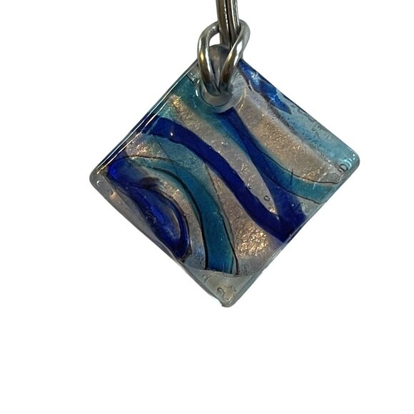 Handcrafted Blue & Clear Fused Glass Pendant With Silver Cord - Picture 2 of 5
